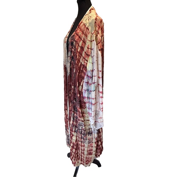 Citron 100% Silk Kimono Duster XL Oversized Tie Dye Floral Sheer USA Made Luxe - Picture 6 of 8
